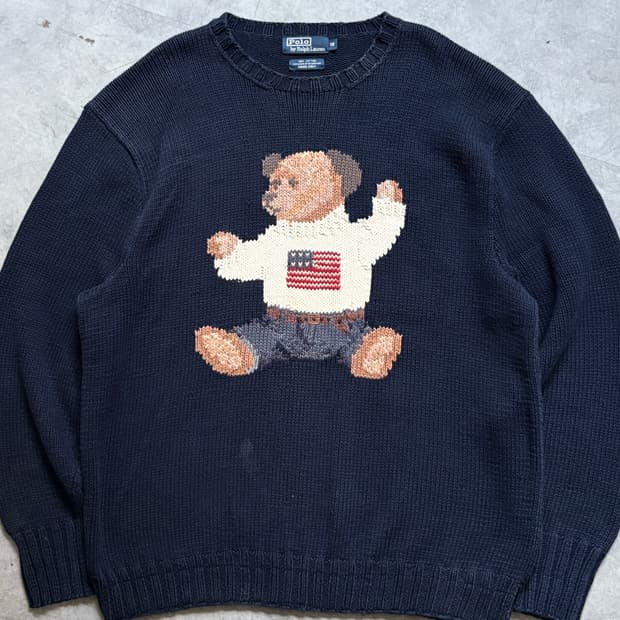 Polo 폴로 랄프로렌 90‘s 싯다운베어 네이비컬러 핸드 니트