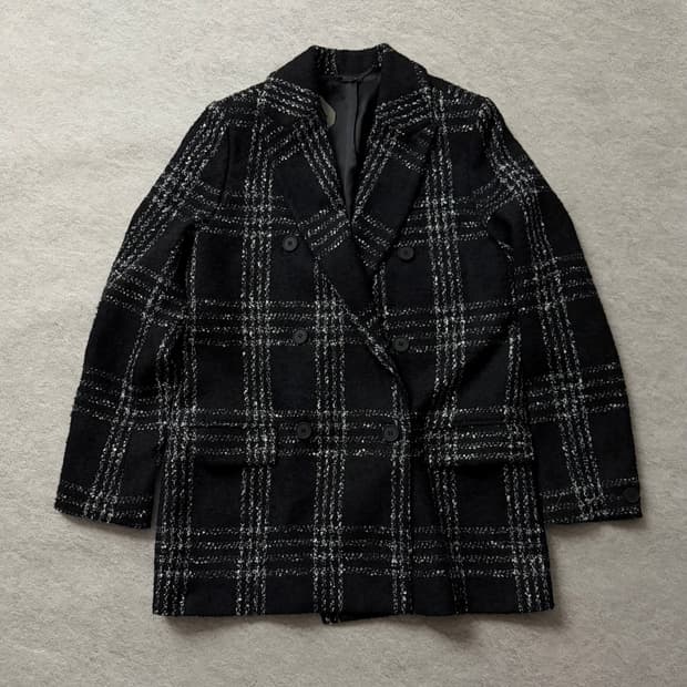 올세인츠 체크 더블 브레스트 코트