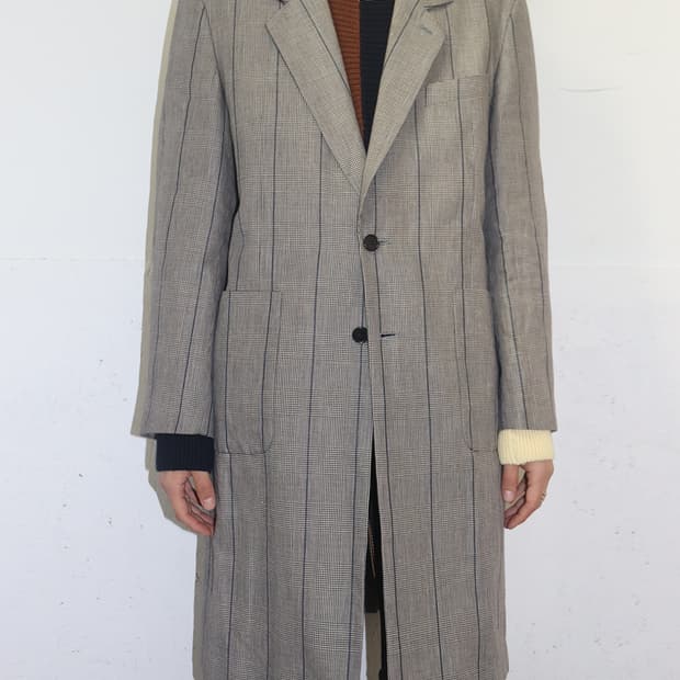 다이어트 부처 슬림 스킨 체크드 투 버튼 코트