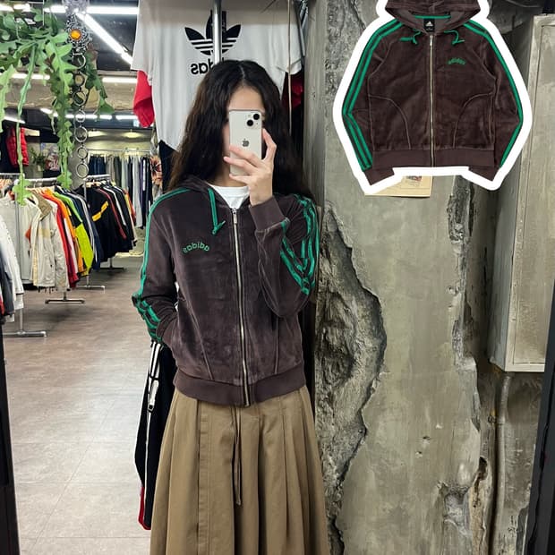 아디다스 벨루어 벨벳 후드집업 브라운 95 #csz1781