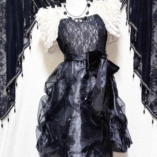 로맨틱고딕 고스로리 히메 블랙 레이스 리본 미니드레스 원피스 파티 핀터