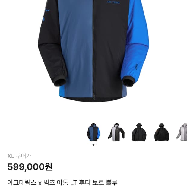 아크테릭스 빔즈 아톰 LT 후디 블루 블랙 XL
