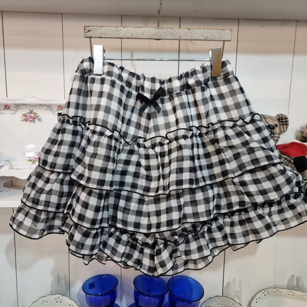 체크 캉캉 큐롯팬츠