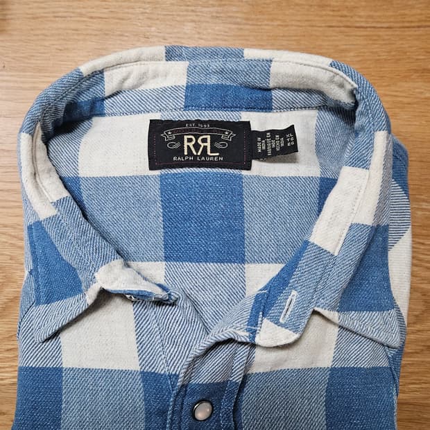 RRL 더블알엘 플래드 트윌 웨스턴 셔츠 인디고 크림