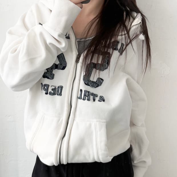 Abercrombie 아베크롬비 크림화이트 코튼 후드집업