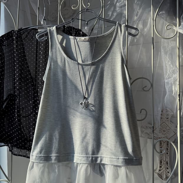 Gray See-Through Layered Sleeveless 0337