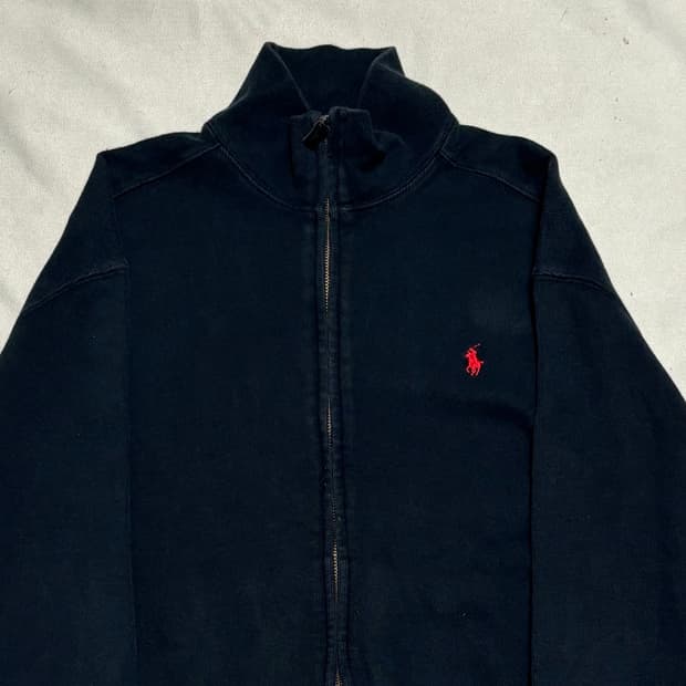 M 폴로랄프로렌 레드 포니 코튼 블랙 니트 집업