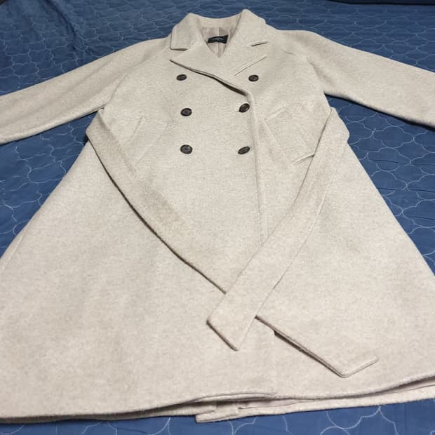 로렌하이 울100% 핸드메이드 벤티드 울 롱코트 크림 (S)