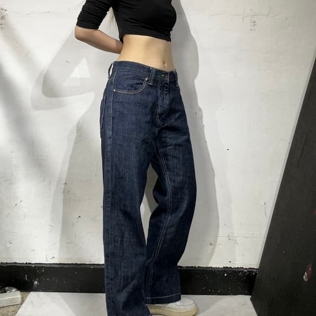 90s 일본 빈티지 진청 자수 워크 팬츠 청바지 데님 팬츠