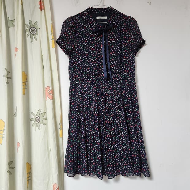 illou 시스루 도트 플리츠 원피스M