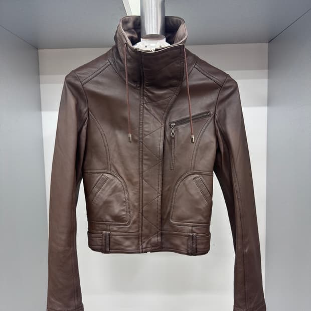 High-neck lamb leather jacket