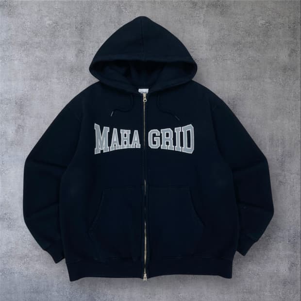 마하그리드 스펠아웃 로고 네이비 후드 집업