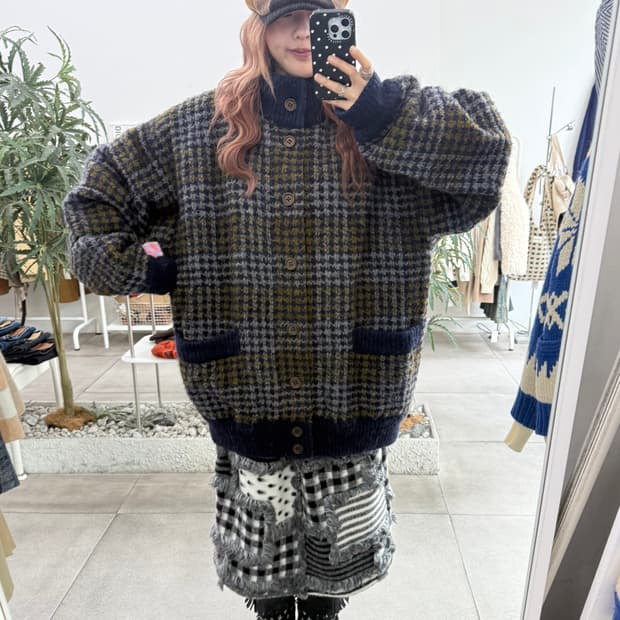 미쏘니 리버시블 울 모헤어 니트 패딩 점퍼 자켓