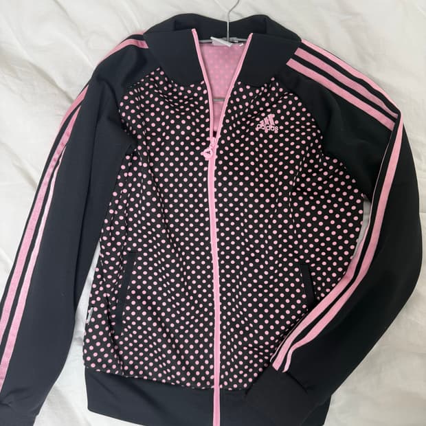 아디다스 빈티지 대장급 핑크 블랙 도트 땡땡이 져지