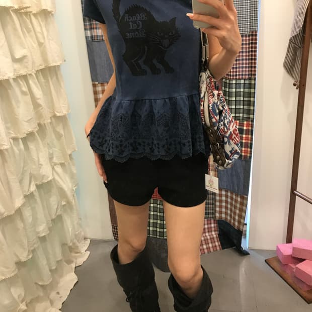 히스테릭글래머 블루 캣 펀칭 반팔티 