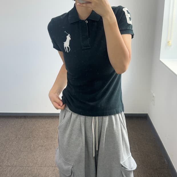 Polo 폴로 화이트 빅포니 블랙 카라 반팔티 