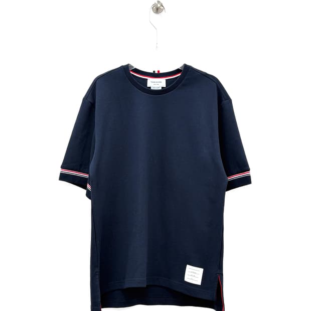 톰브라운 클래식 코튼 쇼트 슬리브 티셔츠 네이비