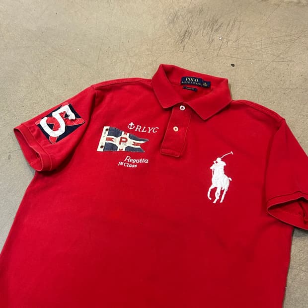 M 폴로랄프로렌 커스텀핏 레가타 빅포니 레드 카라 반팔티 