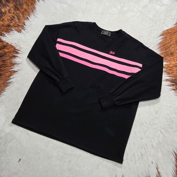 일본 빈티지 블랙 핑크 배색 롱슬리브