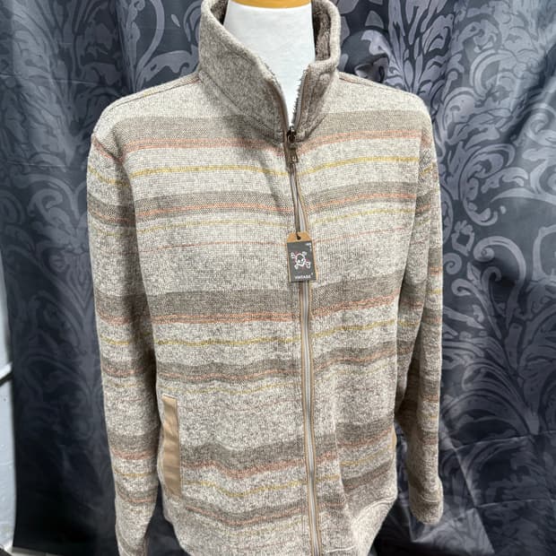 빈티지 스트라이프 퍼 니트 집업