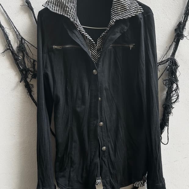 2000s 락시크 체크 레이어드 카라 집업