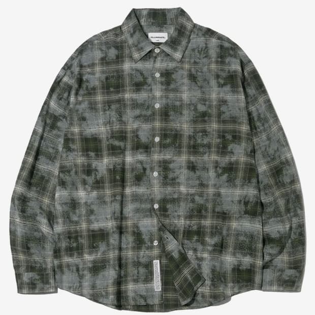 필루미네이트 다이드 체크 셔츠-카키