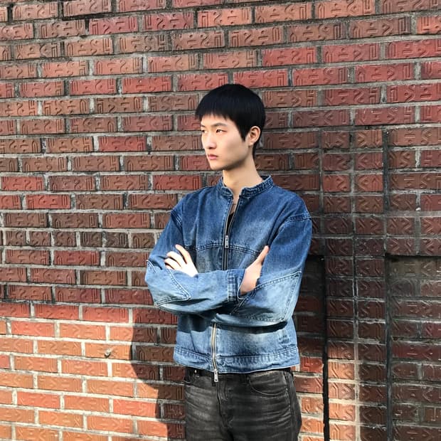 EMAR 스탠드넥 데님 집업 자켓