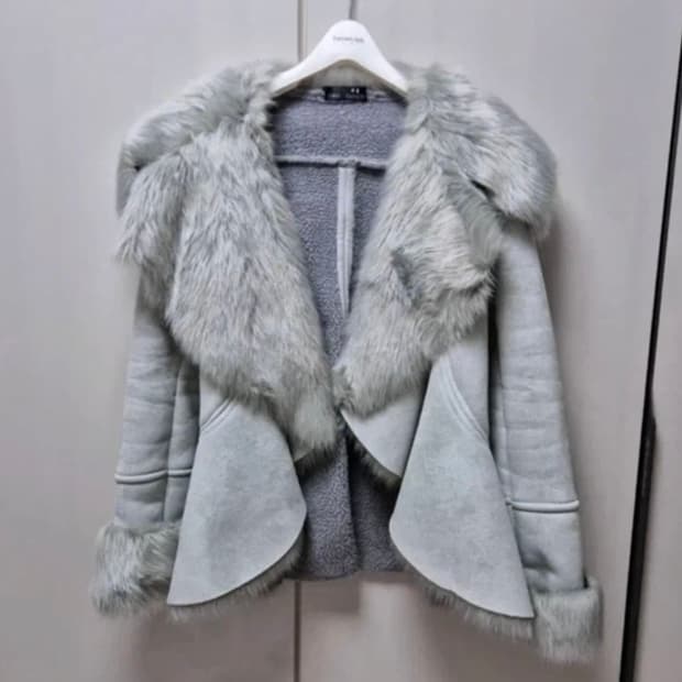 라이트 그레이 퍼 무스탕 코트 자켓