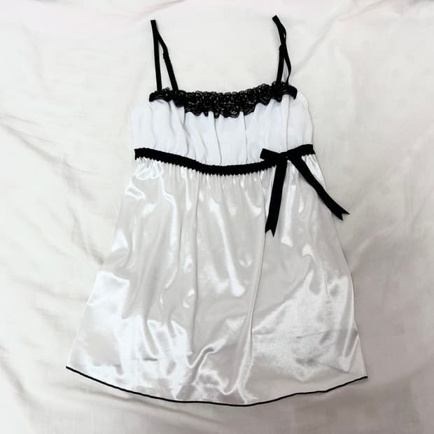 aimerfeel 에메필 화이트 블랙 실크 리본 레이스 슬립 히메갸루