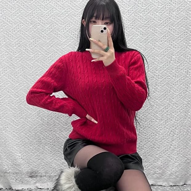 앤더슨벨 빈티지 핀터걸 딥레드 폭닥 꽈배기 니트 M C09633