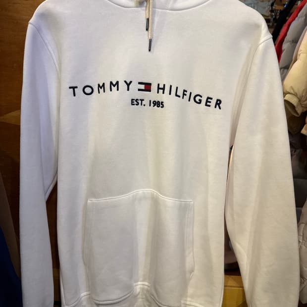 타미힐피거 자수로고 화이트 후드티