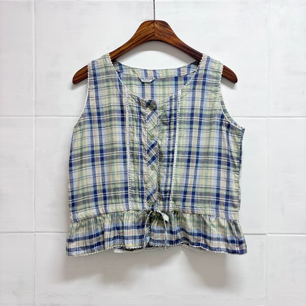 TRONADE 코튼 체크 모리걸 슬리브리스 JPN