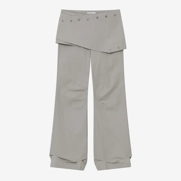 Layered button wrap skirt pants set GREY