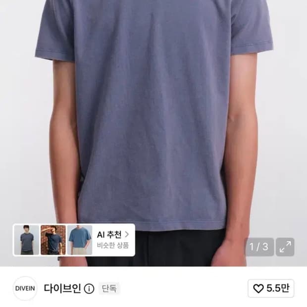 다이브인 워시드 레귤러핏 반팔
