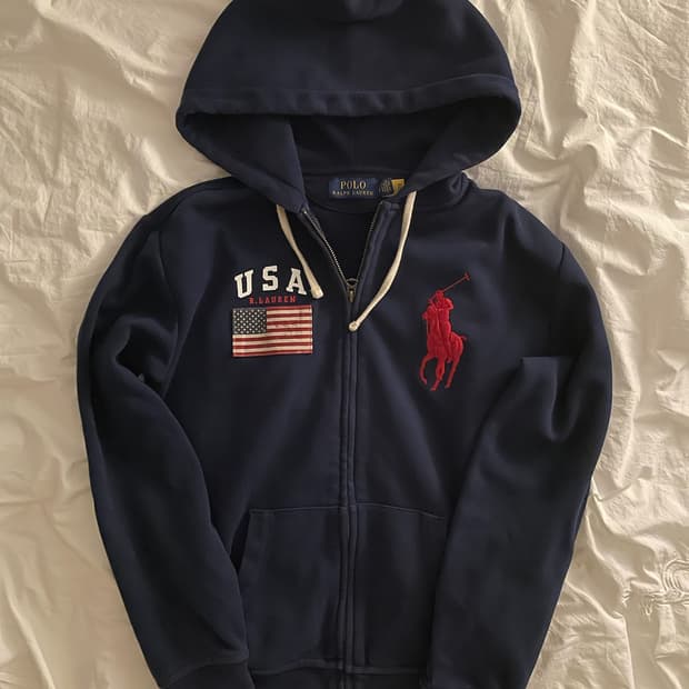 폴로 랄프로렌 빅포니 성조기 후드집업 네이비