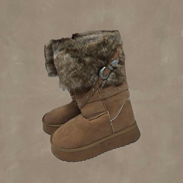 ꧁Western belt fur boots꧂ 웨스턴 퍼 부츠