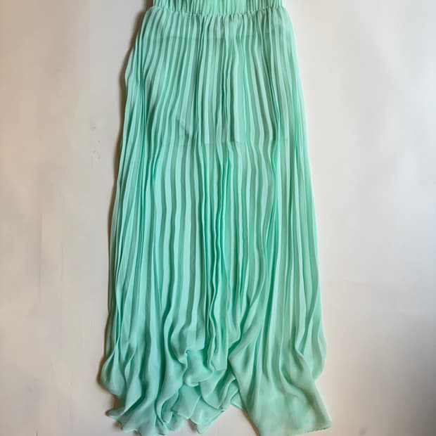 Mint Green Pleated Chiffon Maxi Skirt