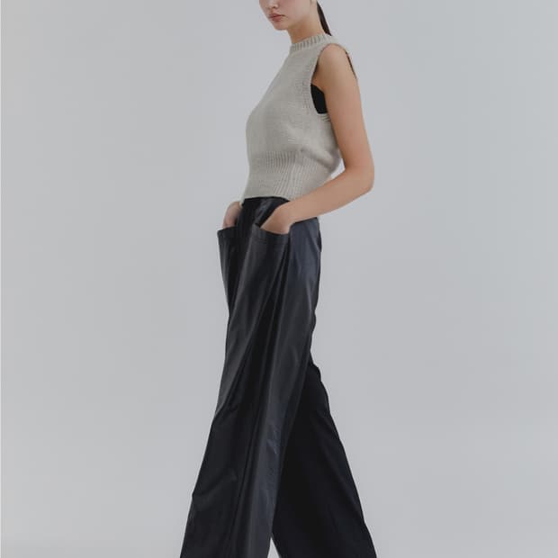 Treeming Cutting Line Faux Leather Pants