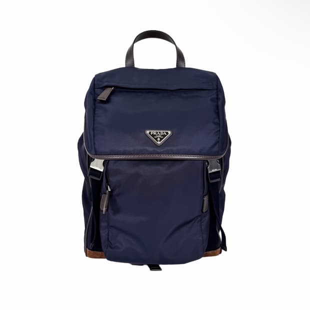 [OS] 프라다 남성 25ss 리나일론 스웨이드 레더 백팩 블루 커피