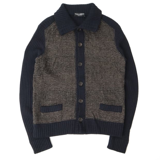 돌체앤가바나 하운드투스 체크 알파카 니트 자켓