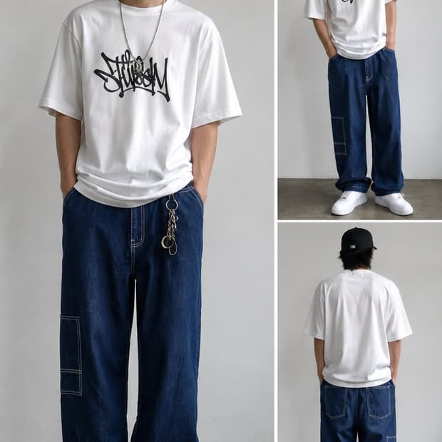 (XL/36) well done X mined 화이트 스티치 밴딩 데님