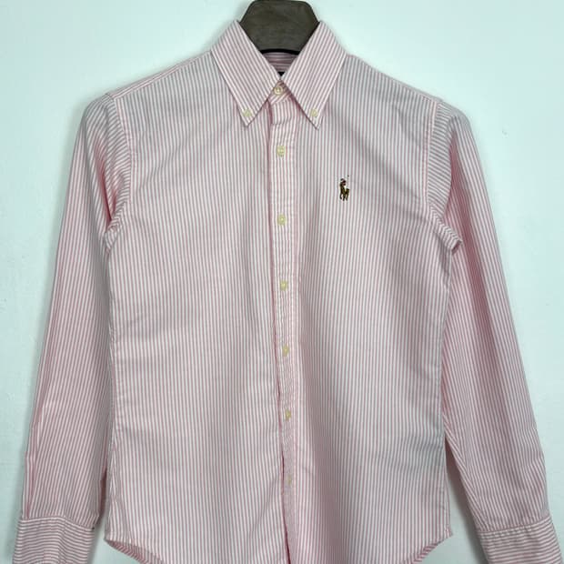 [S]POLO 핑크 여성 스트라이프 긴팔 셔츠 