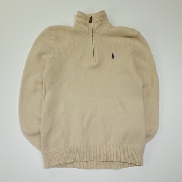 CL560 S 폴로 00s 램스울 가죽풀러 크림 하프집업 니트 스웨터