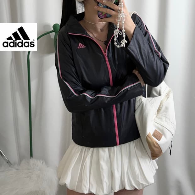 아디다스 딥 네이비 & 핑크 패딩 자켓