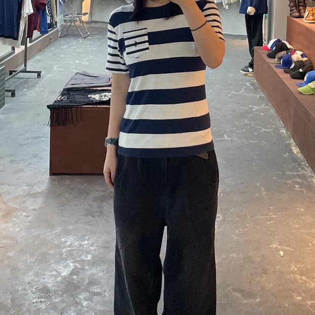 폴로 랄프로렌 배색 단가라 반팔 티셔츠 H1237