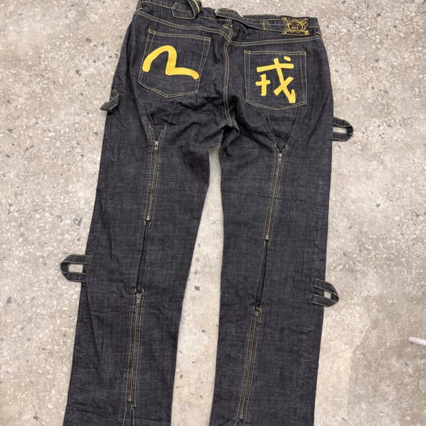 에비수 00s 옐로우셀비지 지퍼 데님 팬츠