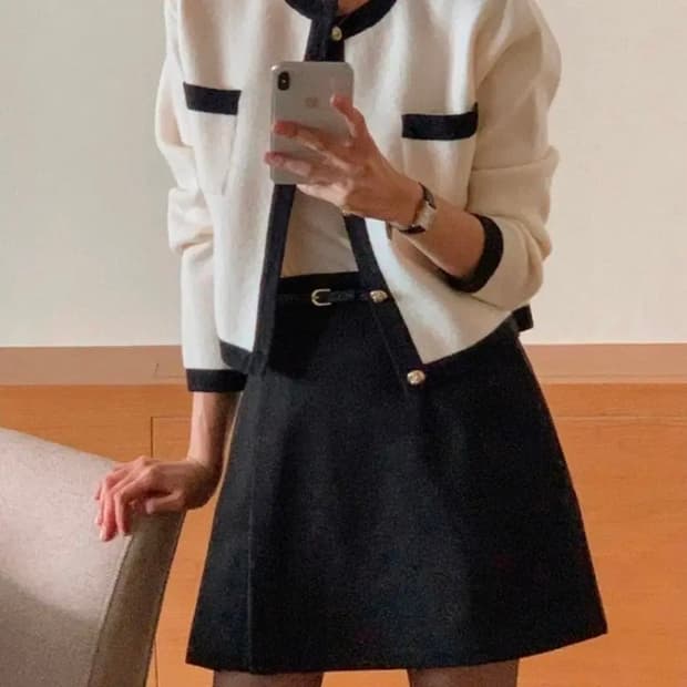 베니토 윈터 벨라 언발 주름 미니 스커트 벨트세트 s