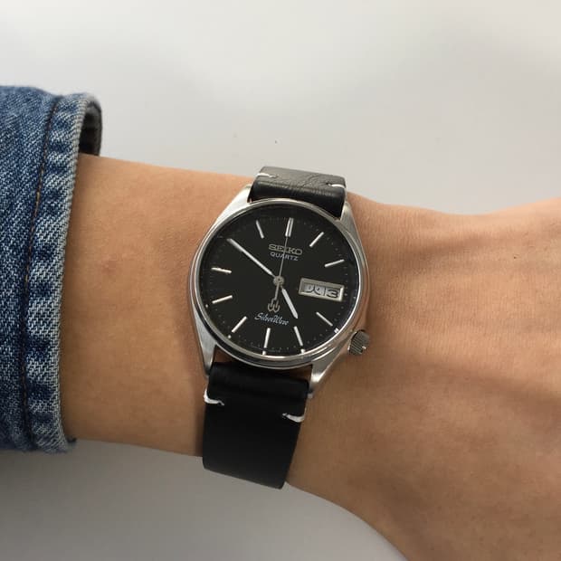 80s seiko silver wave black dial quartz