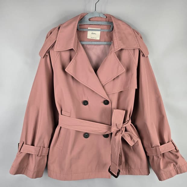 [무료배송]로엠 85-95-160 여성 루즈핏 숏 트렌치코트 핑크