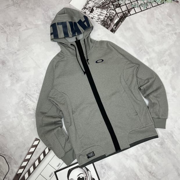 오클리 써클 로고 후드 집업 그레이